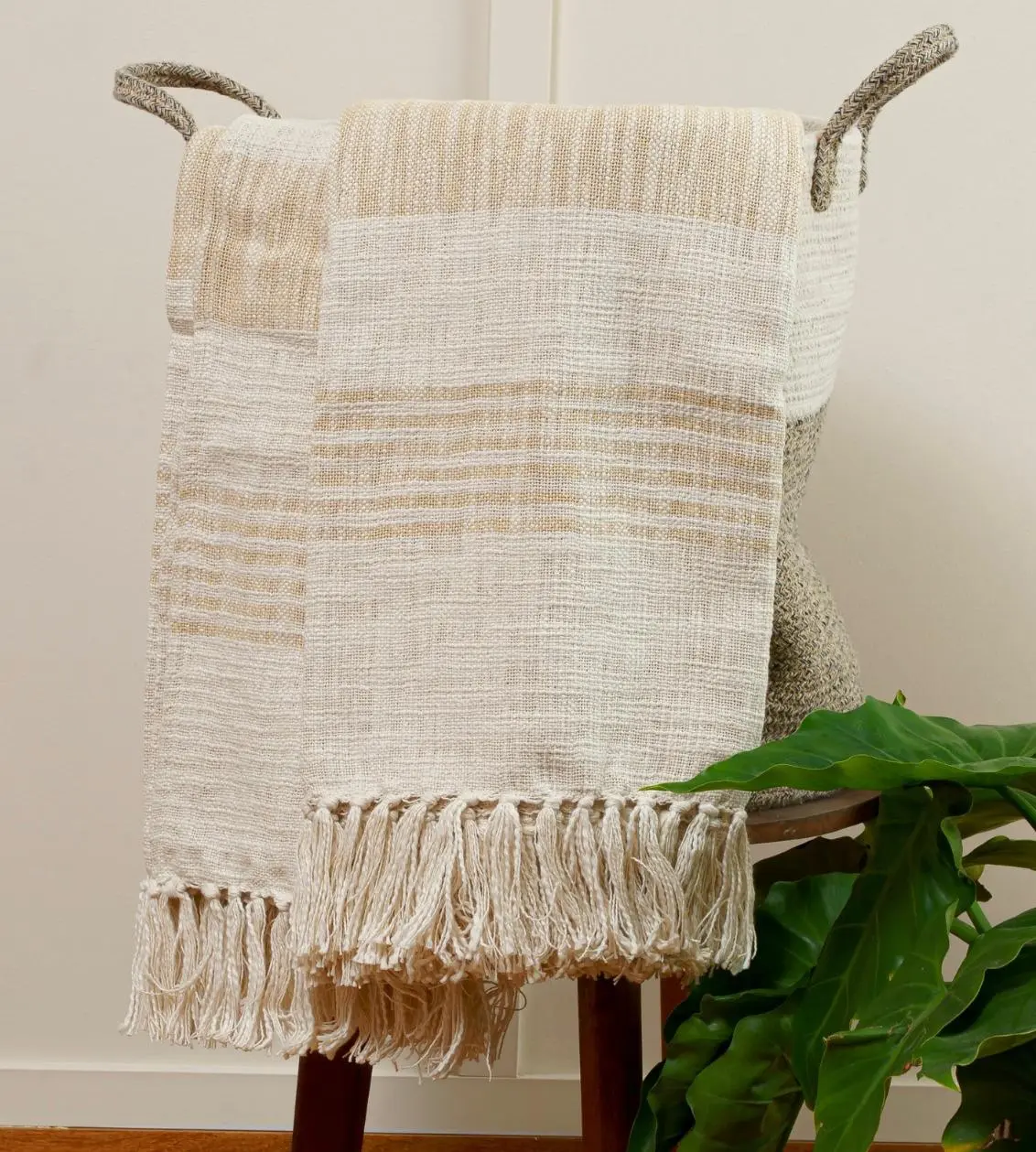 manta king rayas Manta decorativa Large Ivory - Imagen 1